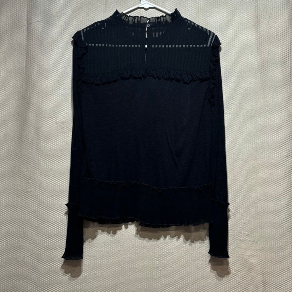 Anthropologie Black Sheer Ruffle Victorian Blouse Long Sleeve Medium Whimsigoth - Picture 8 of 8
